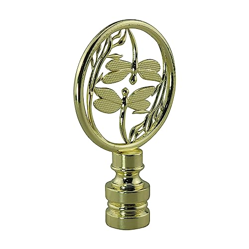 Image of Double Dragonflies Lamp Finials 1-3 /8 Inches Lamp Finial Cap Knob, Dragonfly Design Lamp Decoration Hollowing Out Treatment for Lamp Shade, Gold