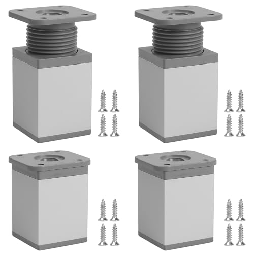 KINDPMA 4 Piezas 6cm Patas para Muebles Patas de Mesa de Altura Ajustable Patas para Sofas de Aluminio para Cama,Sillón,Gabinete de TV, Armario, Gris Mate