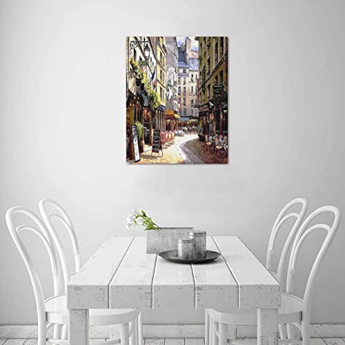 Beautiful Modern Art Watercolor Painting Rich Retro Small Streets Of Paris Cafe Canvas Print Wall Art 16" X 20" Inch, Stretched And Framed Artwork Decor Wall Living Room Office, Art Abstract City Landscape Watercolor Picture Canvas Wall Art Print #TOP2