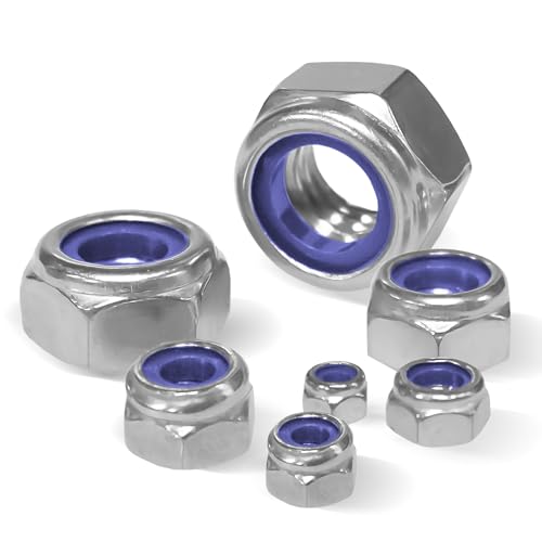 Vifmy Locknuts Assortment Kit,M3 M4 M5 M6 M8 M10 M12 140PCS Metric Nylon Insert Lock Nuts Set,304 Stainless Steel Lock Nuts for Bolt