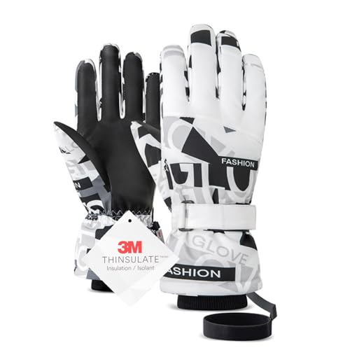 2THESTARS Winter Ski Gloves Waterproof Windproof Snow Gloves Thermal Warm 3M Thinsulate Touchscreen with Pocket for Men Women Cycling Hiking Outdoor Sports Work - Gray-White Blend,Large
