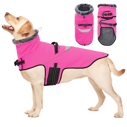 Dotoner Waterproof Dog Coat with Harness Winter Dog Coat Warm Jackets Dogs Cold Weather Reflective Jacket Camping Hiking Coats for Small Medium Large Dogs