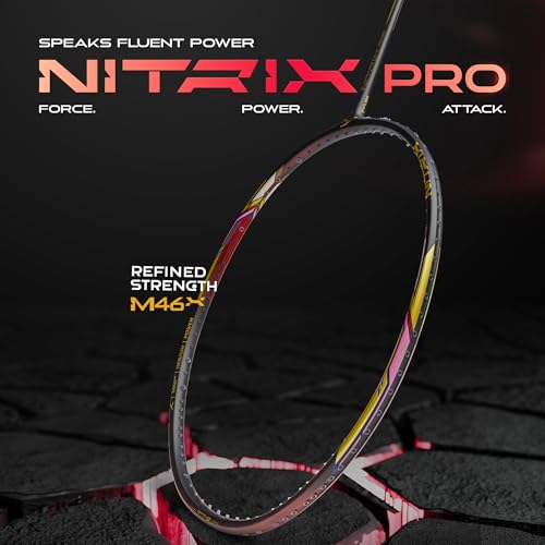 Image of Hundred Nitrix Pro Badminton Racket | Carbon Fibre Frame | Lightweight | Max Tension 32 lbs | Flexible Shaft | Balanced Head-Heavy Design | All-Round & Attack Play | Full Cover Included