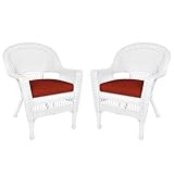 Jeco Wicker Chair with Red Cushion, Set of 2, White/W00206-