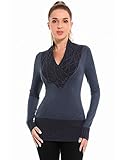 AmélieBoutik Damen-Pullover mit überkreuztem Zopfmuster, V-Ausschnitt, langärmelig, Marineblau, Mittel