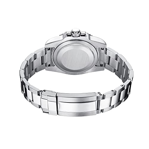 Drocuamgoya Men Silver Casual Watch Rotating Ceramic Bezel Stainless Steel Japan Quartz Analog Watches Screw Crown Button Waterproof Luminous Dial (Green) #TOP2