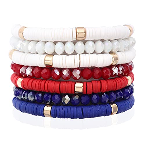 Riah Fashion Bohemian Multi-Layer Beaded Stacking Statement Bracelets - Versatile Strand Stretch Sparkly Crystal Beads Wrap Slip-On Cuff Bangle Set (Sparkly & Coin Bead Ombre 7 Layer - Usa) #TOP8