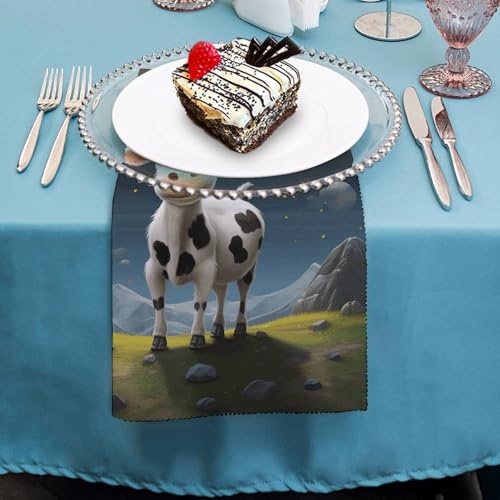 Serviette en tissu vache sur la lune lavable pour table et décoration