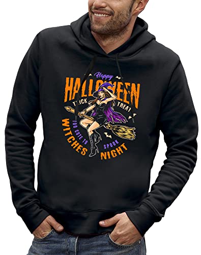 Sweat à capuche sorcière sur son balai pour soirée Halloween homme