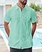 GRMNSG Mens Linen Guayabera Shirts Short Sleeve Summer Beach Casual Cuban Shirt Mint Green