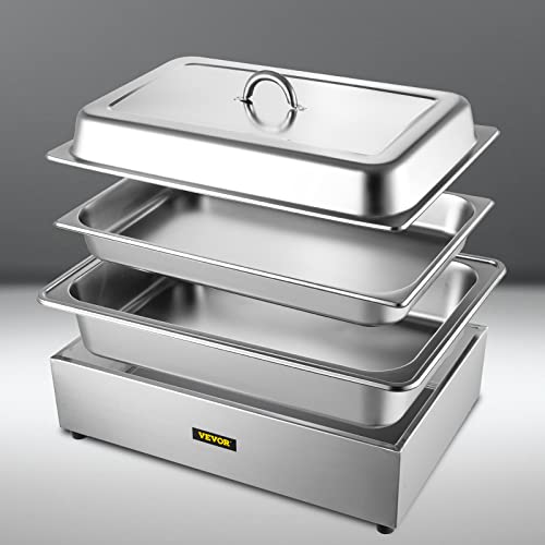 VEVOR Chafing Dish Profi Set 68 x 47,5 x 30 cm, Wärmebehälter Edelstahl Buffet Set 400 W Chafing Dish 53,5 x 33,5 x 6,5 cm Behälter Edelstahl BUffet Speisewärmer mit Deckel Chafing Behälter, Silber – Bild 3