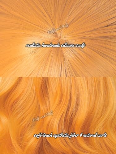 Image of Half and Half Long Curly Orange Anime Pirate Cosplay Wig for Women 31.5'' Vibrant Orange Ginger Wave Wig for Halloween Party Costumes Daily