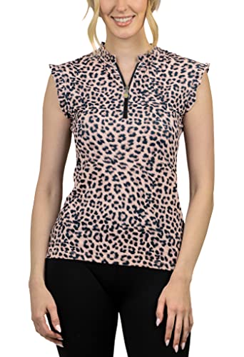 Kastel Denmark Women's Sleeveless Ruffle Tank | 1/4 Zip Athletic Tops | UPF 30+ Protection