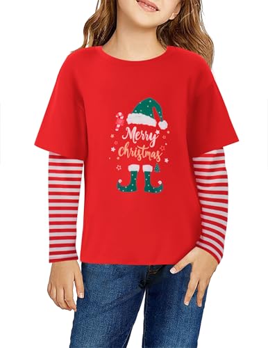 Image of Arshiner Girls Christmas Halloween Long Sleeve Shirts Graphic Stripe Plaid Patchwork Top Tee