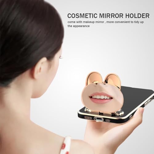 Image of 3D Cartoon Back Case Cover with Cosmetic Mirror for Oppo Reno 15 5G, Mobile Stand (B-Black)