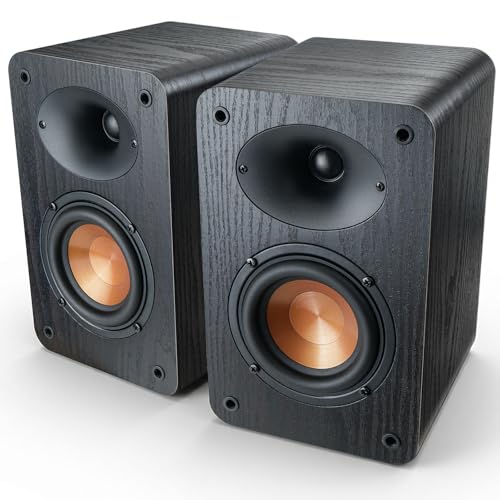 Image of RIOWOIS Passive Bookshelf Speakers for Record Player, 80W Peak Power Stereo Speakers with Silk Dome Horn Tweeter, 4Ω and 4" Woofer for Home Theater Surround Sound, Receiver or Amplifier Required
