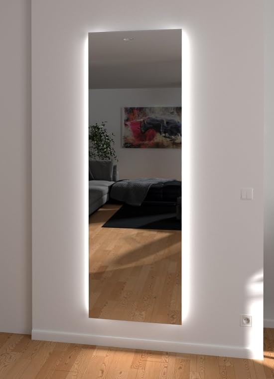 Ganzkörperspiegel mit seitlicher Ambientebeleuchtung – Wunschmaß wählbar (Breite bis 100 cm, Höhe bis 200 cm), verschiedene Lichtfarben – Stilvolles Design & Funktionalität für Zuhause & Gewerbe