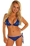 Daisy Beachwear womens Daisy Beachwear Royal Blue Sequin Pucker Back fashion bikini sets, Blue, X-Small US