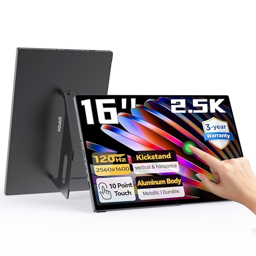 Image of Intehill 16 inch 2.5K Touchscreen Portable Monitor, 120Hz Portable Gaming Monitor w /HDR & Freesync, 16:10 Display with Full Laminated Tempered Glass, Touch Screen Travel Monitor for Laptop, T16KB (Black)