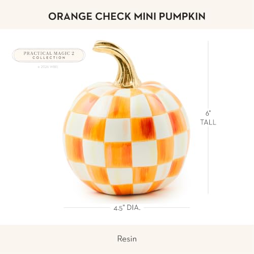 Image of MACKENZIE-CHILDS Resin Pumpkin, Mini, Orange-and-White Orange Check