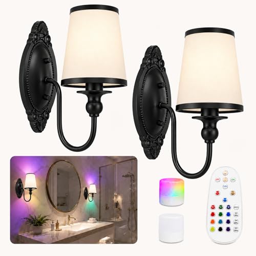 Guwikou Battery Operated Wall Sconce, Wall Sconces with 12 RGB Colors-Black by Guwikou - Used condition - US$66.48