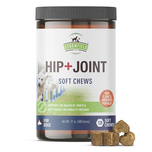 Strawfield Pets Hip + Joint Chews for Dogs Advanced Dog Joint Supplement with Glucosamine Tasty Healthy Mobility Treats Bacon Flavor 120 Count