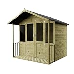 WALTONS 7x7 Summerhouse Including Veranda | Apex Roof | Shiplap Tongue and Groove | Wooden Garden Room Summer House | Double Locking Doors | (7 x 5 Summerhouse & Veranda (7 x 7))