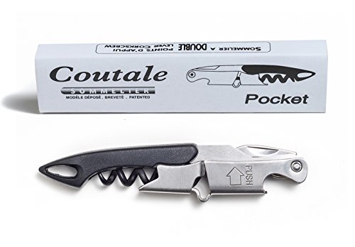 Pocket Prestige Waiters Corkscrew By Coutale Sommelier - Black - French Patented Spring-Loaded Double Lever Wine Bottle Opener for Bartenders and Gifts - Sharp Micro-Serrated Knife