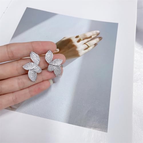 Luxury Leaf Flower Cubic Zirconia Crystal Statement Stud Earrings for Women Dainty 925 Sterling Silver Post Diamond Huggie Studs Small Dangle Drop Fashion Trendy Jewelry Wedding Party Gift3