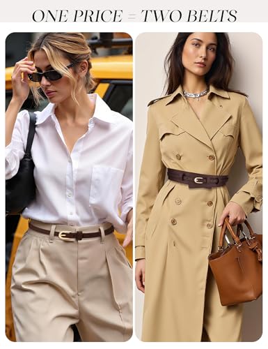 Aupuls 2 IN 1 Wide Leather Belts for Women Thin Belt for Dresses Jeans Pants with Gold Buckle, fit Waist 27-33.5"3