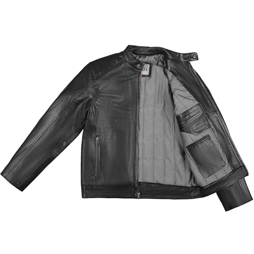 Men's Genuine Lambskin Leather Motorcycle Jacket – Vintage Cafe Racer Style Slim Fit Biker Coat4