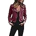 KEERADS Damska Slim Fit Retro Nit Zamek Modyfikacja Up Bomber Stitching Niebieska Skórzana Kurtka Długi Rękaw Moda Casual Płaszcz Outwear, Czerwona, S