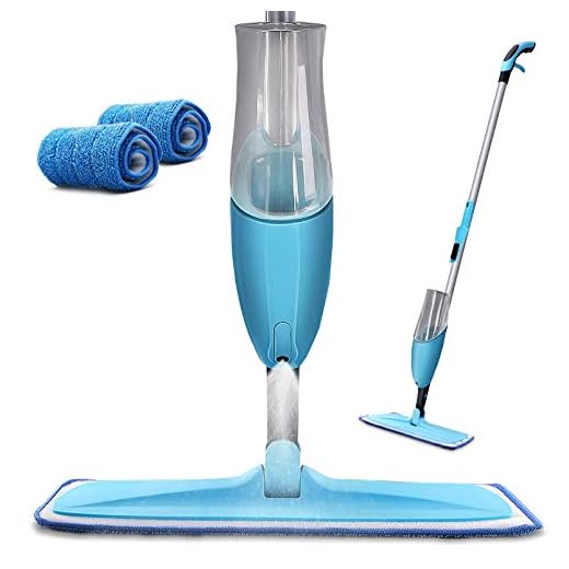 Yocada Microfiber Spray Mop with Total 2 Washable Mop Pad for Hardwood Ceramic Marble Tile Laminate Home Kitchen Floor Cleaning Wet and Dry Easy Wring 600ml Blue