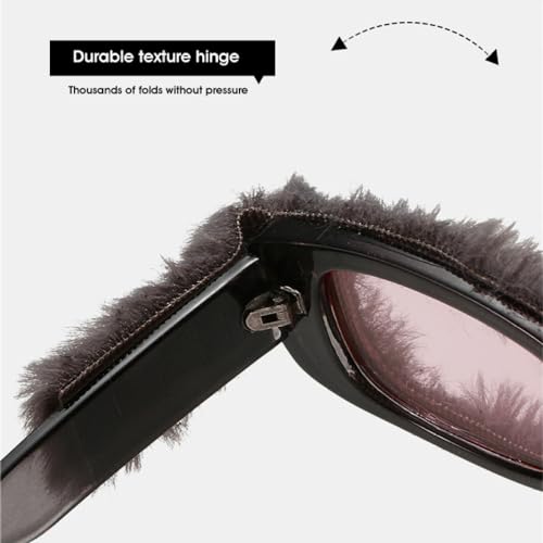 Lunettes de soleil rectangle marron thé léopard avec monture peluche douce - 5
