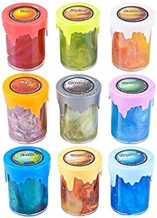 Squeeze Craft Planetary Slime - 9 Pack Colorful Galaxy Sludgy Gooey Fidget Kit for Sensory and Tactile Stimulation, Stress Relief, Party Favor, Educational Game