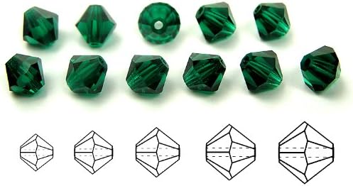 3mm Emerald, Czech MC Rondell Bead (Bicone, Diamond Shape), 36 Pieces
