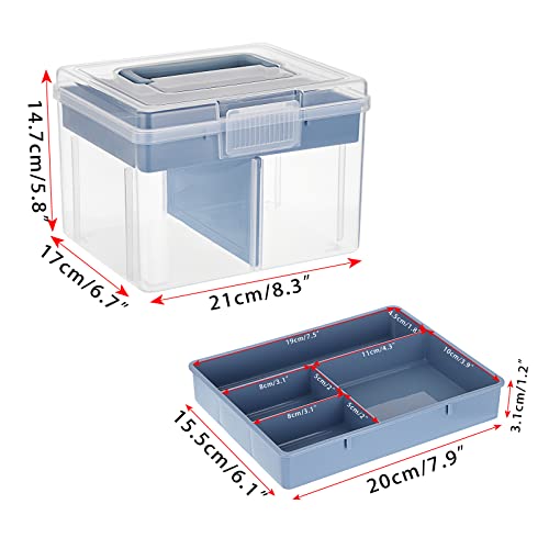 Image of BTSKY 2 Layer Clear Plastic Dividing Storage Box with Removable Tray Multipurpose Stationery Storage Box with Handle Portable Sewing Box Art Craft Supply Organizer Home Utility Box (Small Blue)