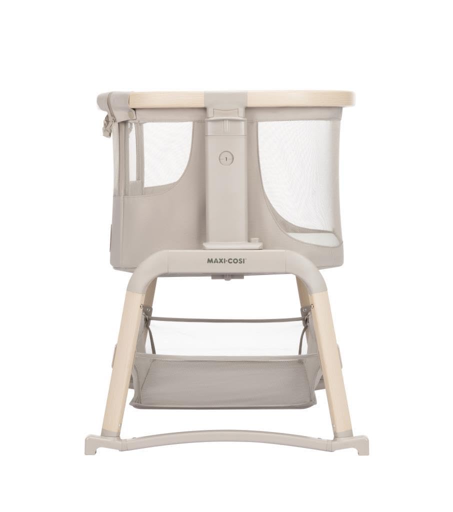 Maxi-Cosi Iora Air Lettino neonato, lettino co-sleeping con materasso imbottito, funzione dondolo, regolabile in altezza, reclinabile,tessuti riciclati ecologici e traspiranti, 0-9 kg, Beige