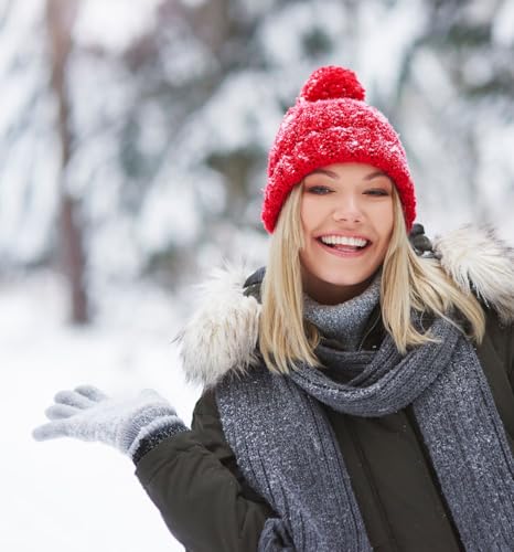 MDSTYLE Luvas femininas de tricô mágicas para clima frio inverno cor sólida para esportes diários, t