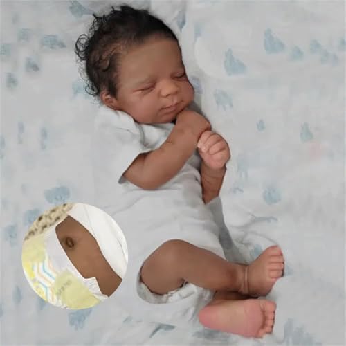 Anano Reborn Black Baby Dolls Silicone Full Body Washable 18 Inch Soft African American Baby Doll Lifelike Biracial Boy Brown Skin Realistic Newborn Babys Doll Curly Hair