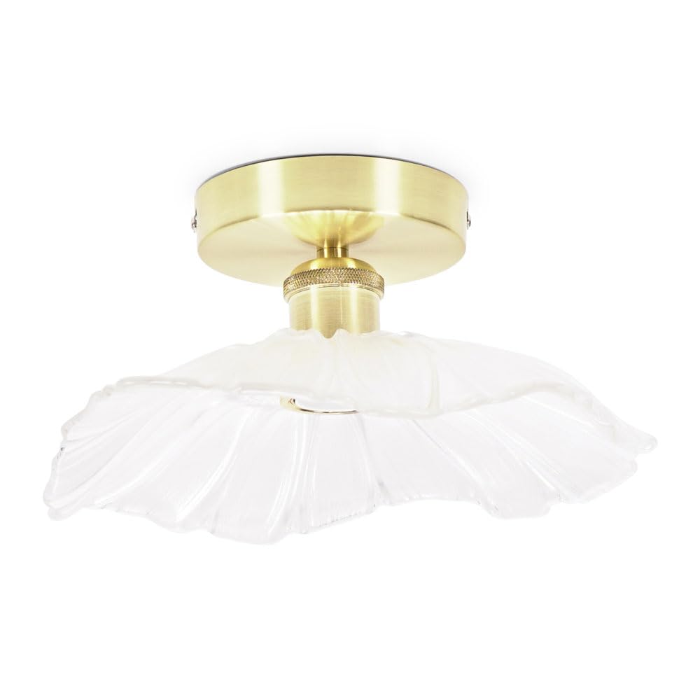 ValueLights | Gold Flush Ceiling Light Fitting with Clear Glass Flower Shade | Close-to-Ceiling Lights, Home Décor & Improvement Essential | Includes Bulb | Mains Wired