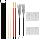 CAVLA 5A Maple Wood Drumsticks, Drum Rods, Retractable Wire Brushes, 12-Piece Set With Dampeners And Portable Storage Bag For Kids, Adults, Beginners, Jazz, Folk