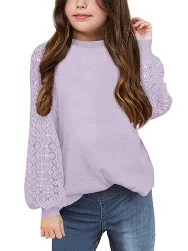 Image of Apbondy Girls Long Sleeve Shirts Lace Crewneck Blouses 5-14 Years