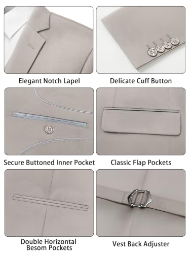 Image of Cooper & Nelson 3 Piece Mens Suit Set 2 Button Slim Fit Suits for Men Business Wedding Party Tuxedo Jacket Vest Pants and Tie