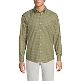 Lands' End Mens Traditional Fit No Iron Twill Shirt River Stone Green/Gold Plaid Regular X-Large