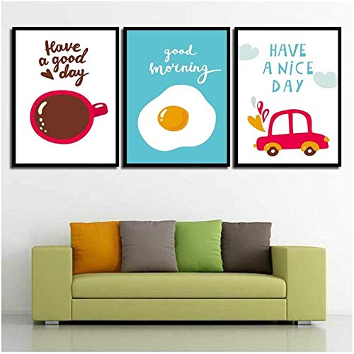 Photos modulaire toile peinture aquarelle café œuf voiture rouge déco enfant