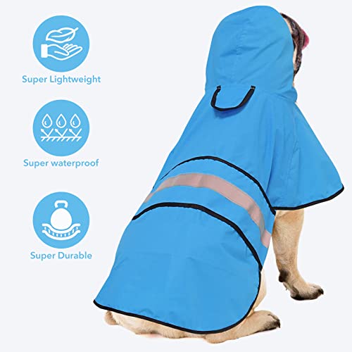 Ezierfy Reflective Dog Rain Coat - Waterproof Adjustable Pet Raincoat Jacket, Lightweight Dog Hooded Dog Rain Coat Poncho For Small To X- Large Dogs And Puppies (Blue, X-Large) #TOP3