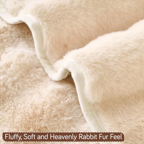 Image of HOKIPO 'FurHug' Premium Faux Rabbit Fur Anti-Slip Sofa Backrest Covers Mat | Beige (AR-6289-CRM)