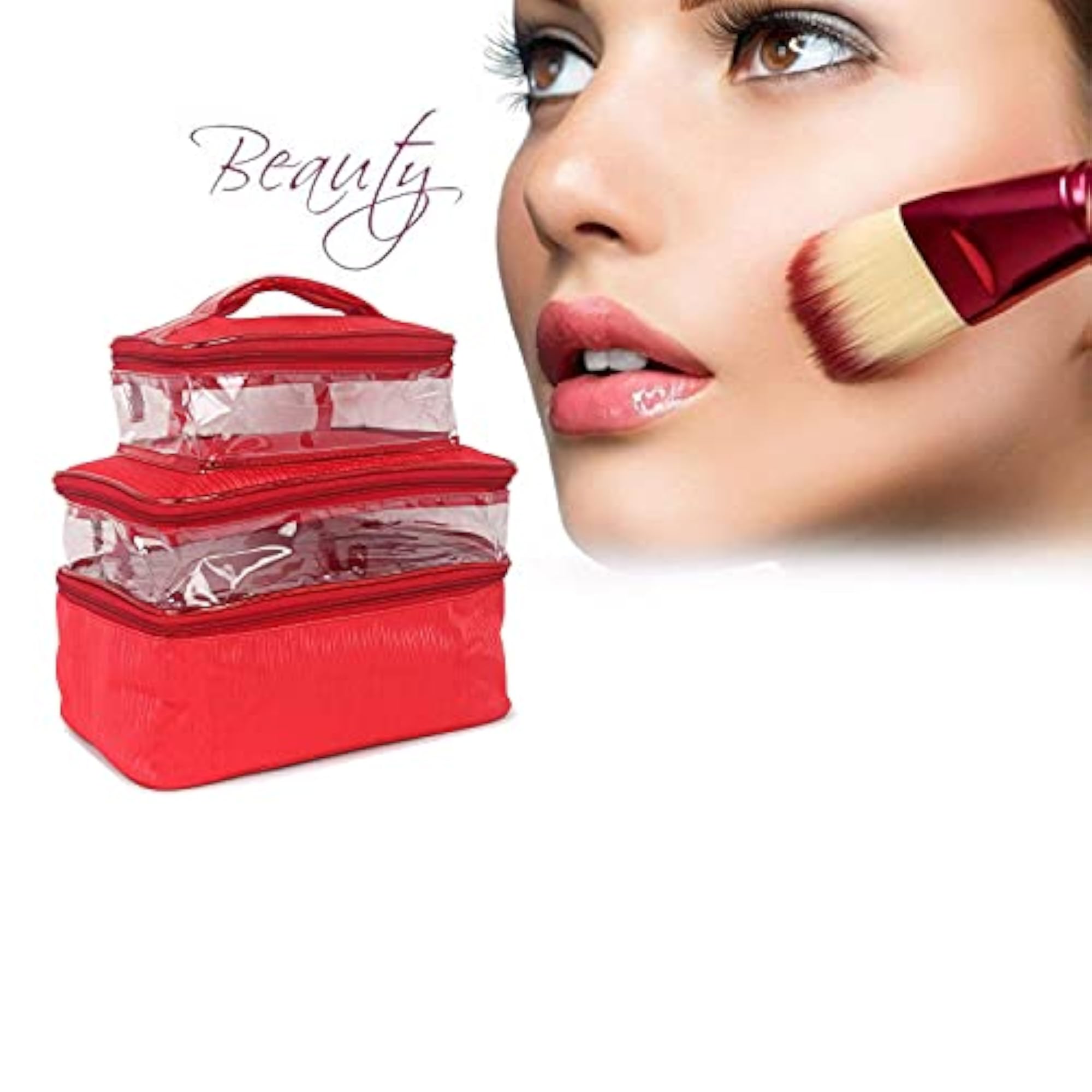 Red Makeup Box Cosmetic Bag and Pouch