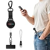 MoKo Anti-theft Phone Tether, Phone Lanyard Retractable Steel Line Cellphone Strap with Locking Carabiner and Metal 360° Tether Tab for Outdoor Skiing Hiking Climbing Fishing, Black&Colorful